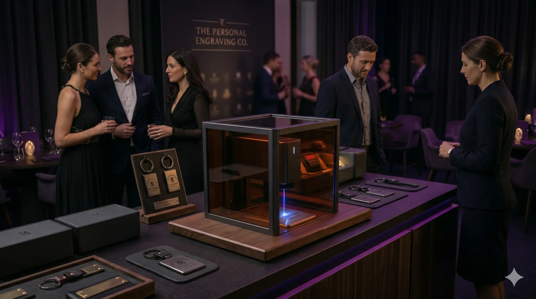 Wide shot of a premium live engraving setup